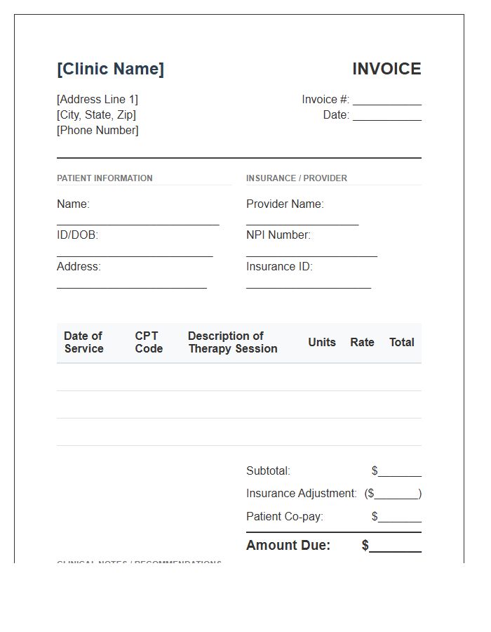 Physical Therapy Session Billing Invoice Template
