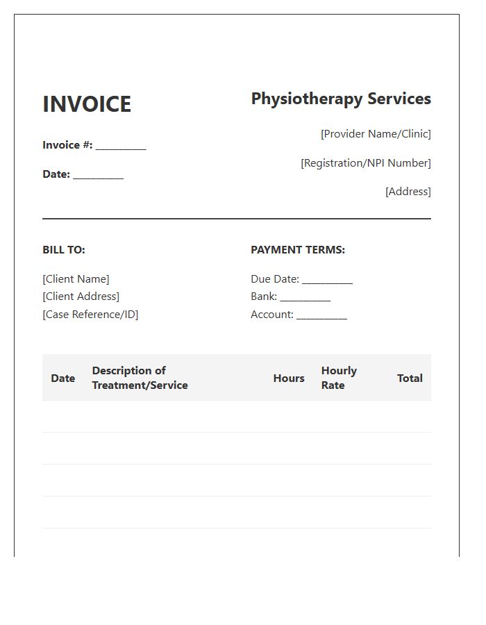 Physiotherapy Hourly Timesheet Invoice Template