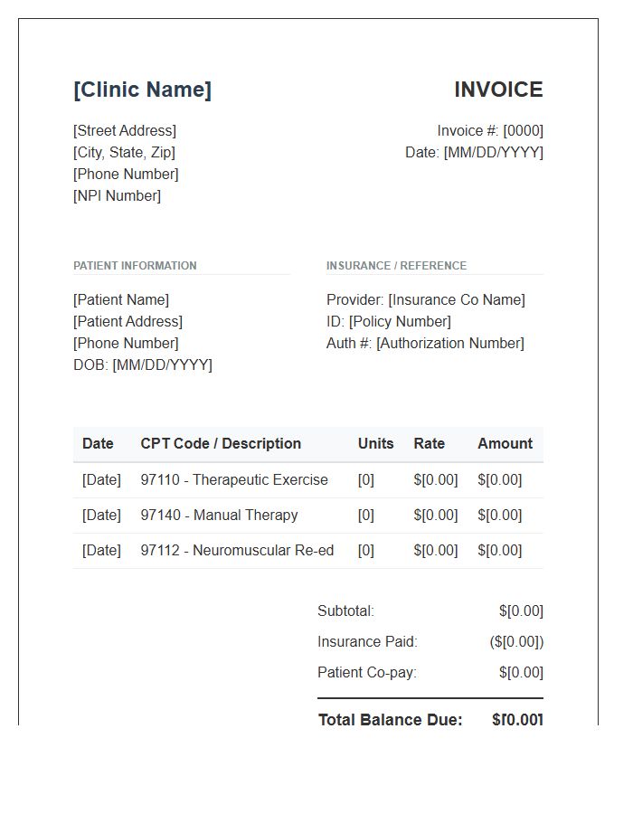 Private Practice Physical Therapy Invoice Template