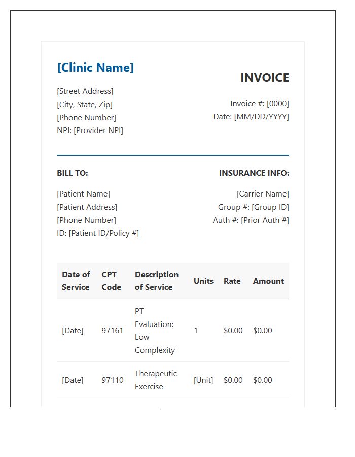 Professional Physical Therapy Billing Invoice Template