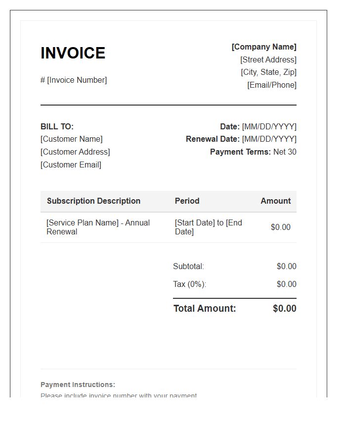 Annual Subscription Renewal Invoice Template