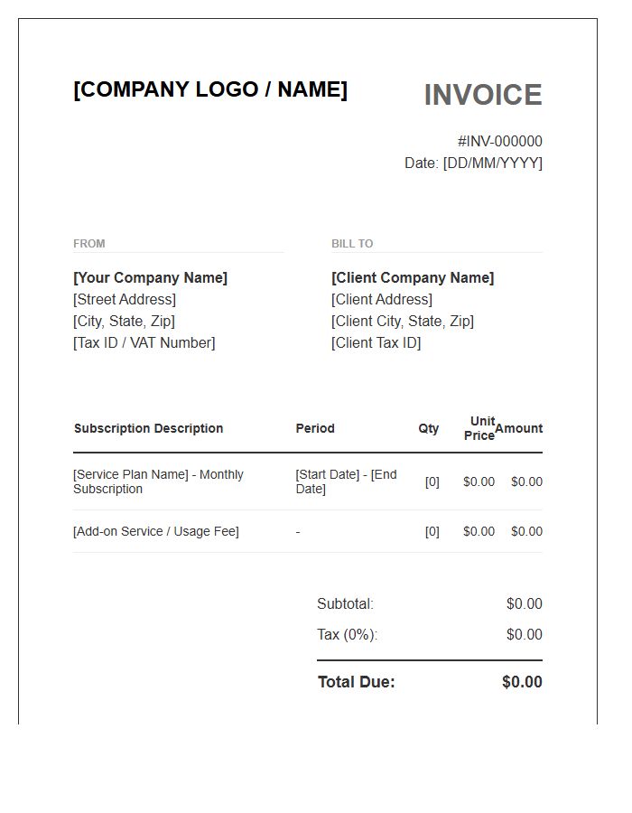 B2B Subscription Billing Invoice Template
