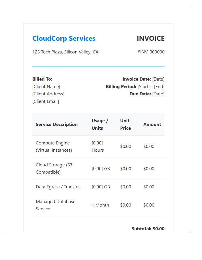Cloud Computing Subscription Invoice Template