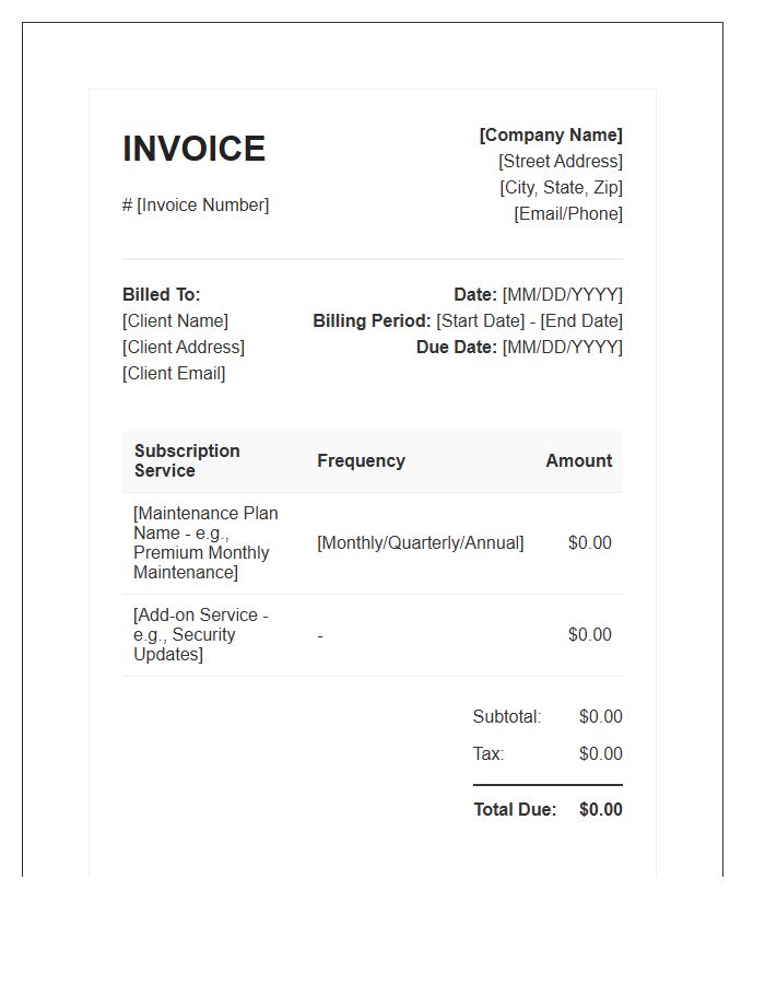 Ongoing Maintenance Subscription Invoice Template