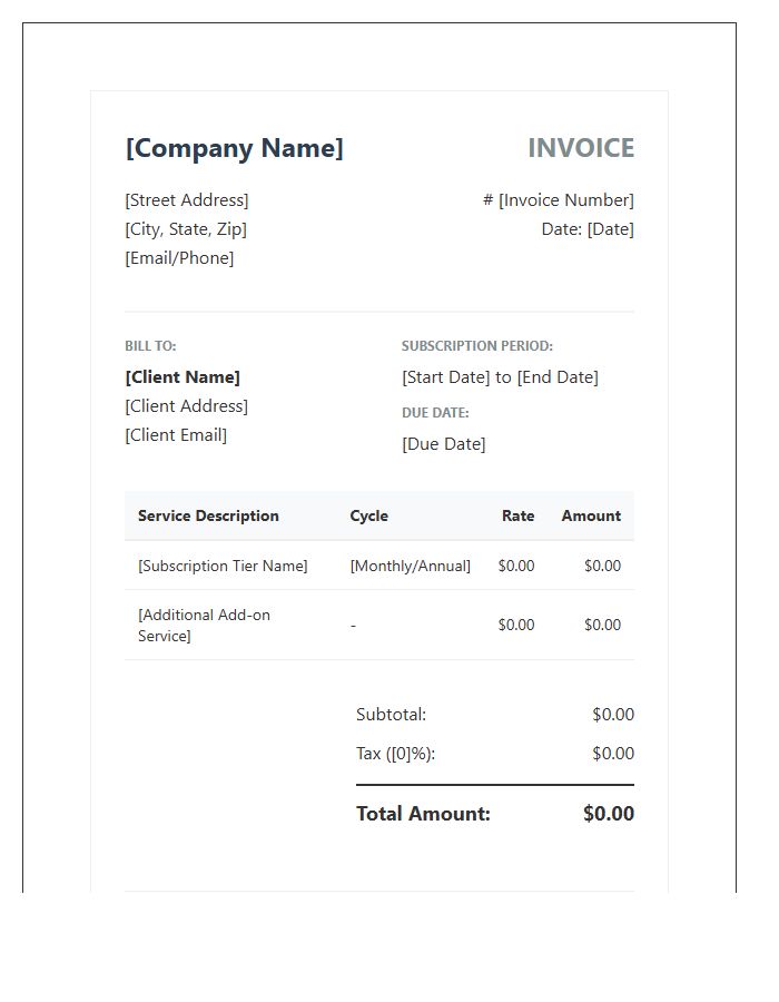Professional Services Subscription Invoice Template