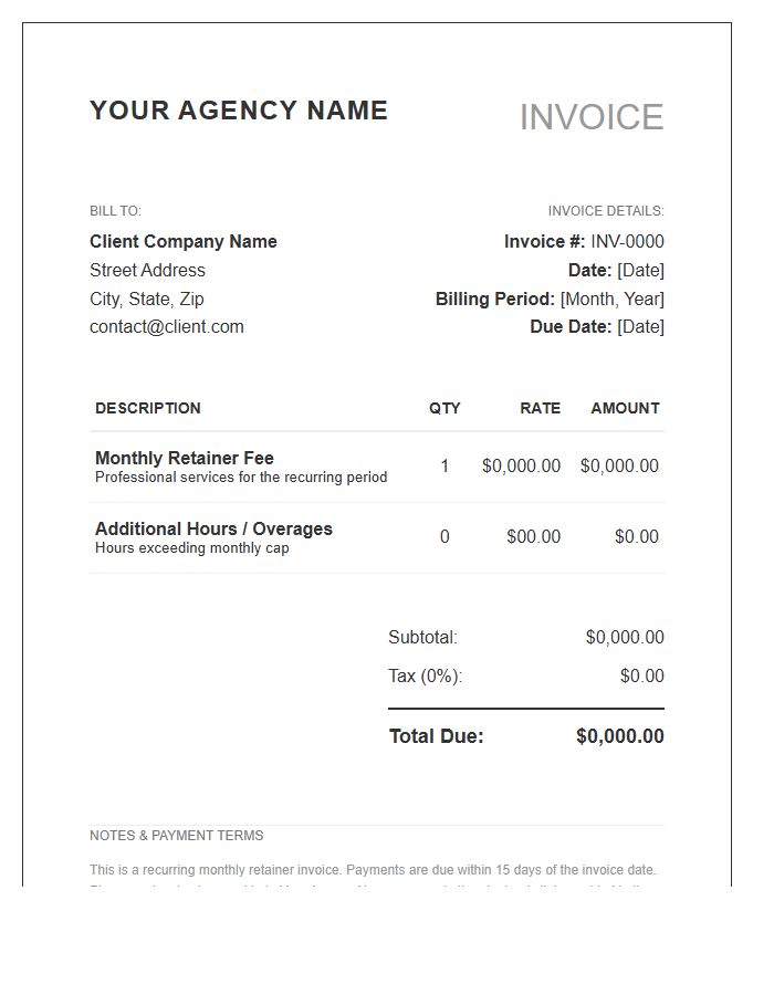 Retainer Based Recurring Invoice Template