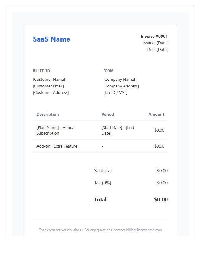 SaaS Subscription Billing Invoice Template