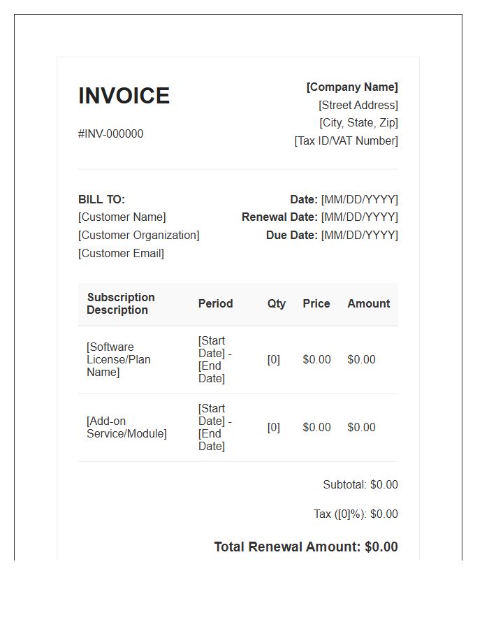 Software Subscription Renewal Invoice Template