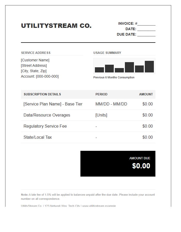Utility Style Subscription Invoice Template
