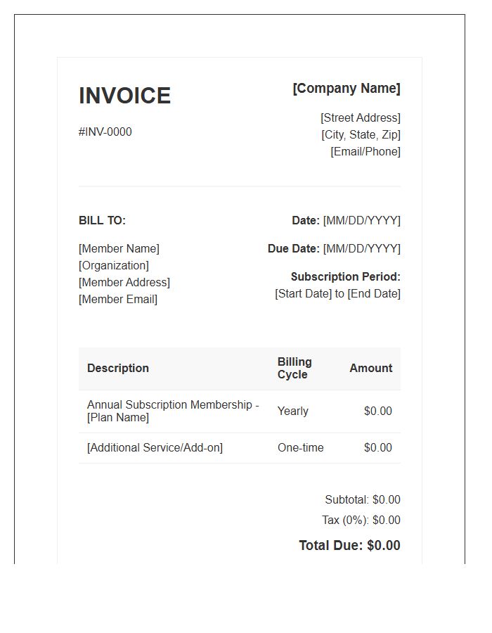 Annual Subscription Membership Invoice Template