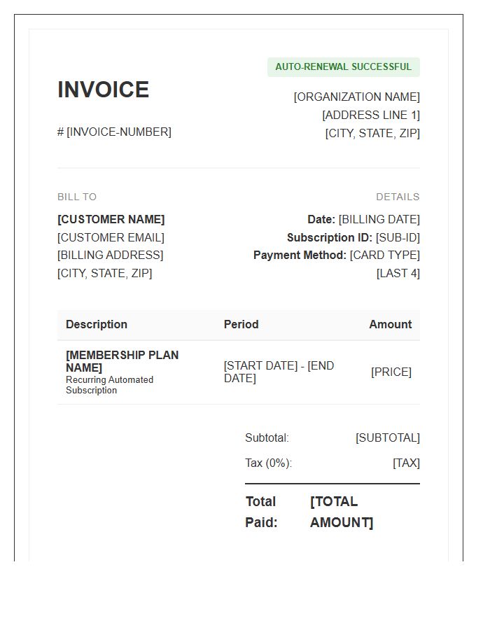 Automated Subscription Membership Invoice Template
