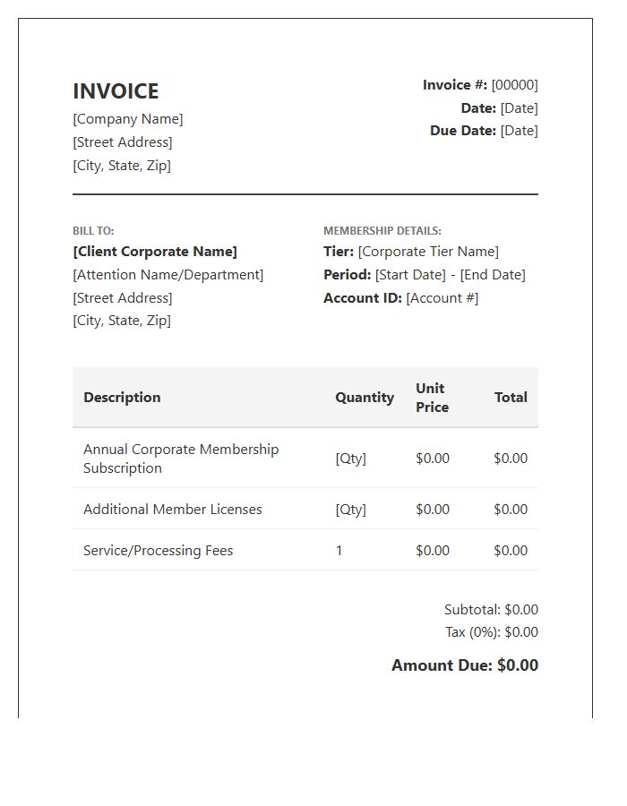 Corporate Membership Billing Invoice Template