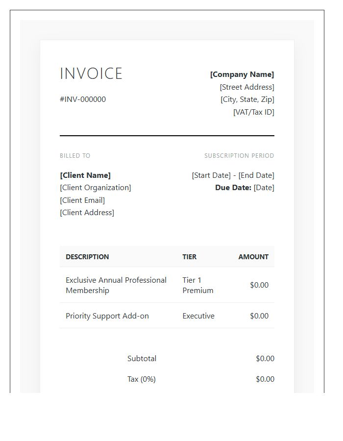 Exclusive Professional Subscription Invoice Template