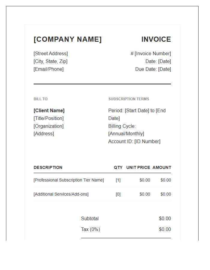 Executive Professional Subscription Invoice Template
