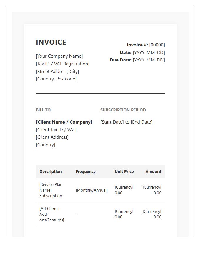 International Professional Subscription Invoice Template