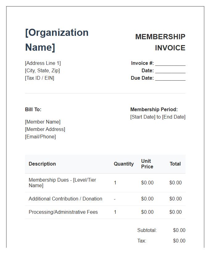 Nonprofit Organization Membership Invoice Template