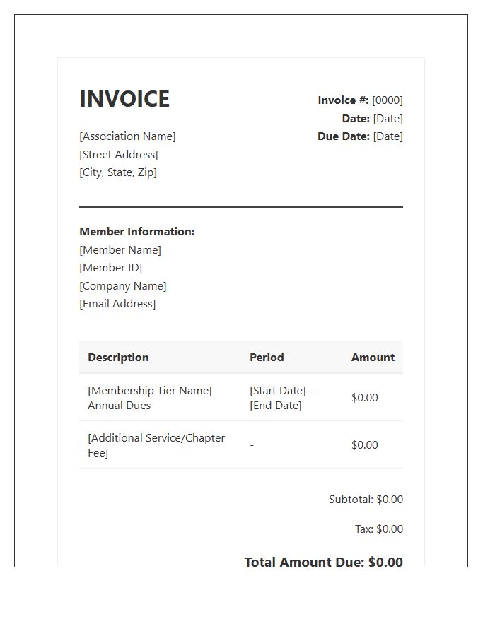 Professional Association Membership Invoice Template