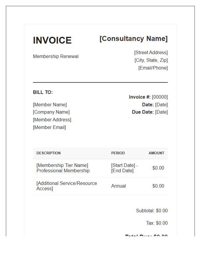 Professional Consultant Membership Invoice Template