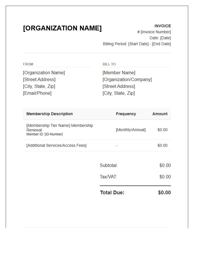 Recurring Professional Membership Invoice Template