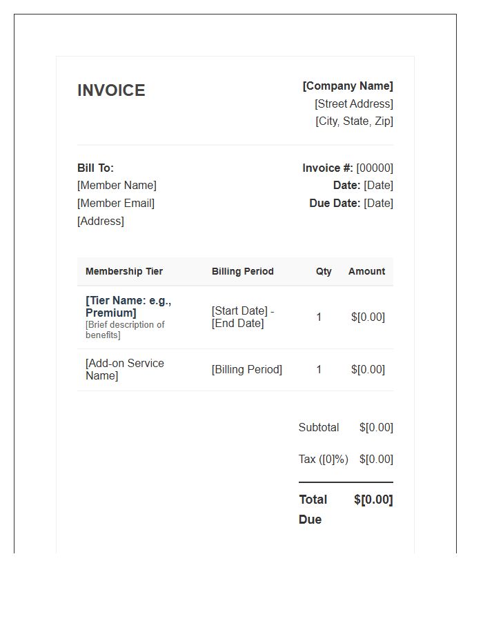 Tiered Membership Subscription Invoice Template