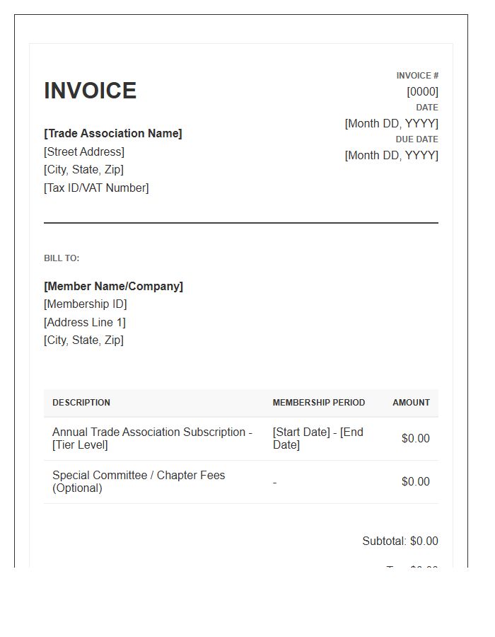 Trade Association Subscription Invoice Template