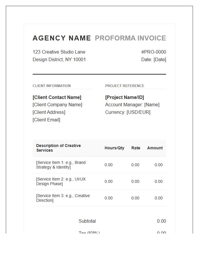 Corporate Creative Agency Proforma Invoice Template Prototype