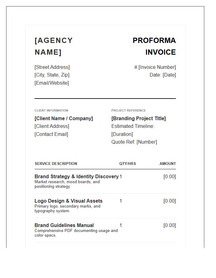 Creative Agency Proforma Invoice Template For Branding Services