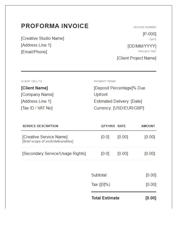 Creative Services Proforma Invoice Template Standards