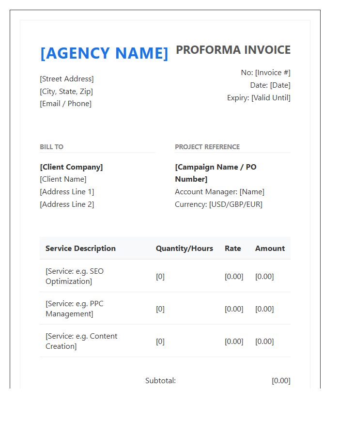 Digital Marketing Agency Proforma Invoice Template Format