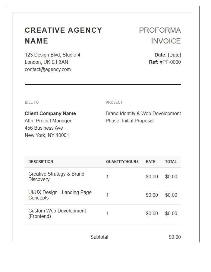 Professional Creative Agency Proforma Invoice Template