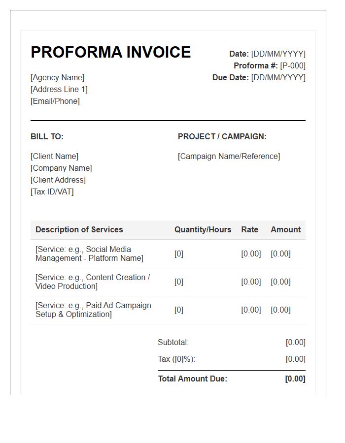 Social Media Marketing Agency Proforma Invoice Template Structure