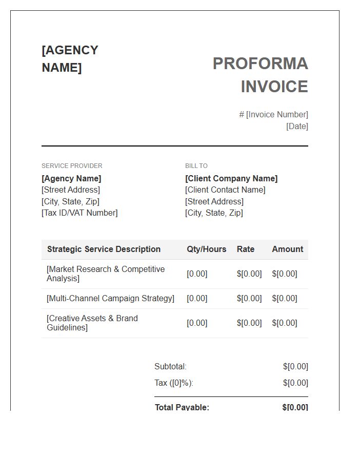 Strategic Marketing Agency Proforma Invoice Template Elements