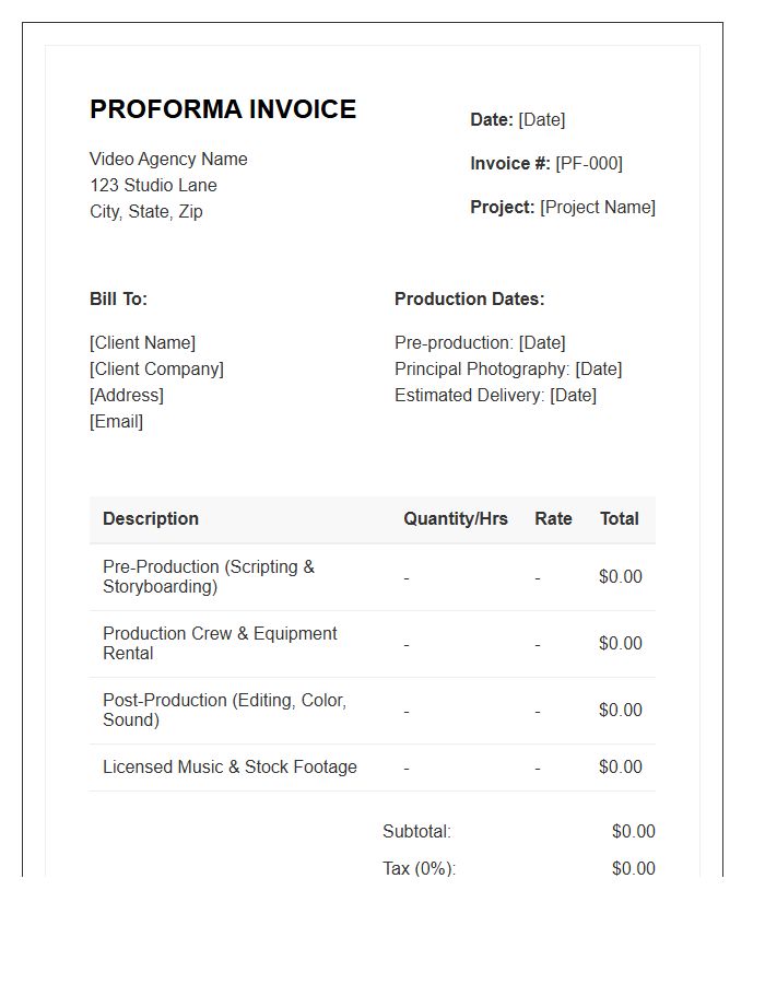 Video Production Agency Proforma Invoice Template Example