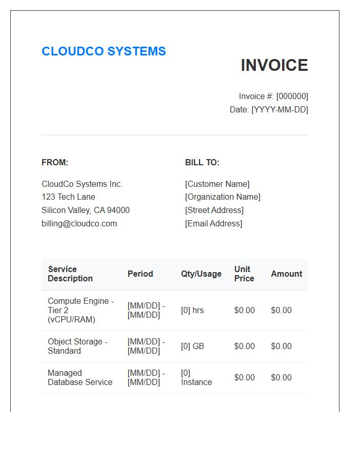Cloud Service Subscription Invoice Template