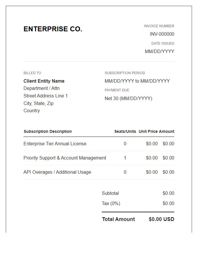 Enterprise Account Subscription Invoice Template