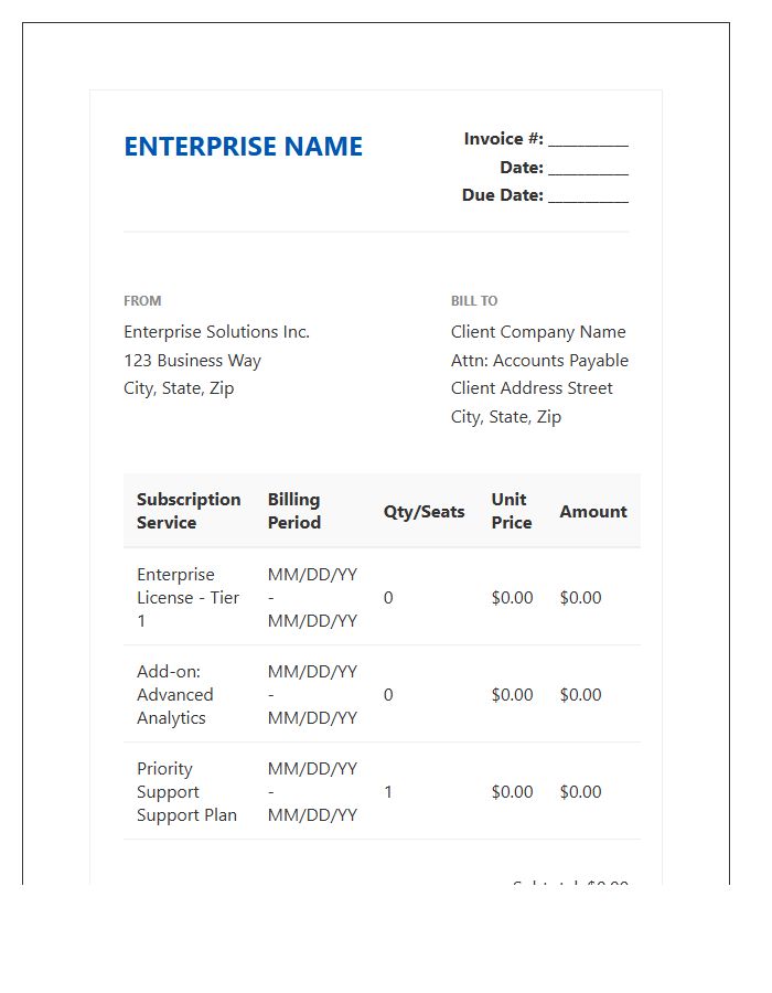 Enterprise Client Subscription Invoice Template