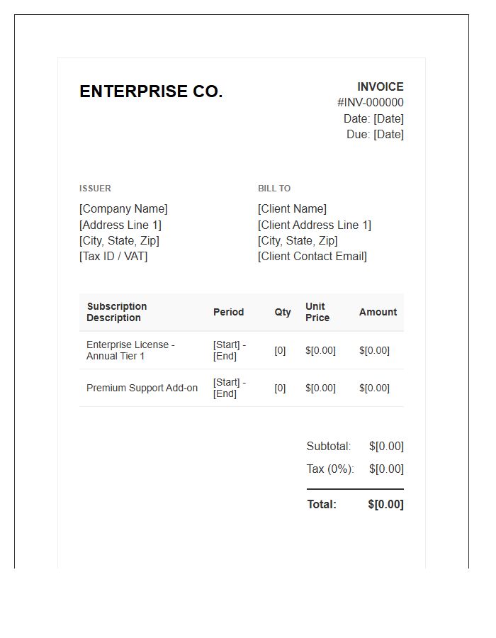Enterprise License Subscription Invoice Template
