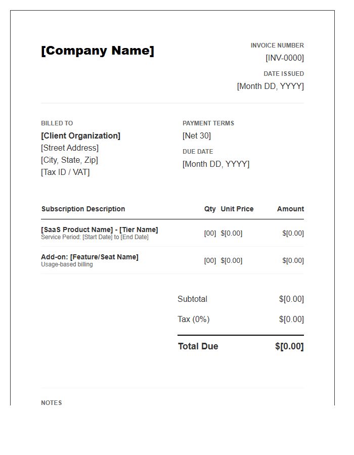 Enterprise SaaS Subscription Invoice Template