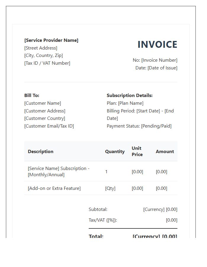 Global Subscription Service Invoice Template