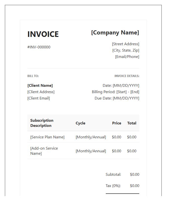 Professional Subscription Service Invoice Template