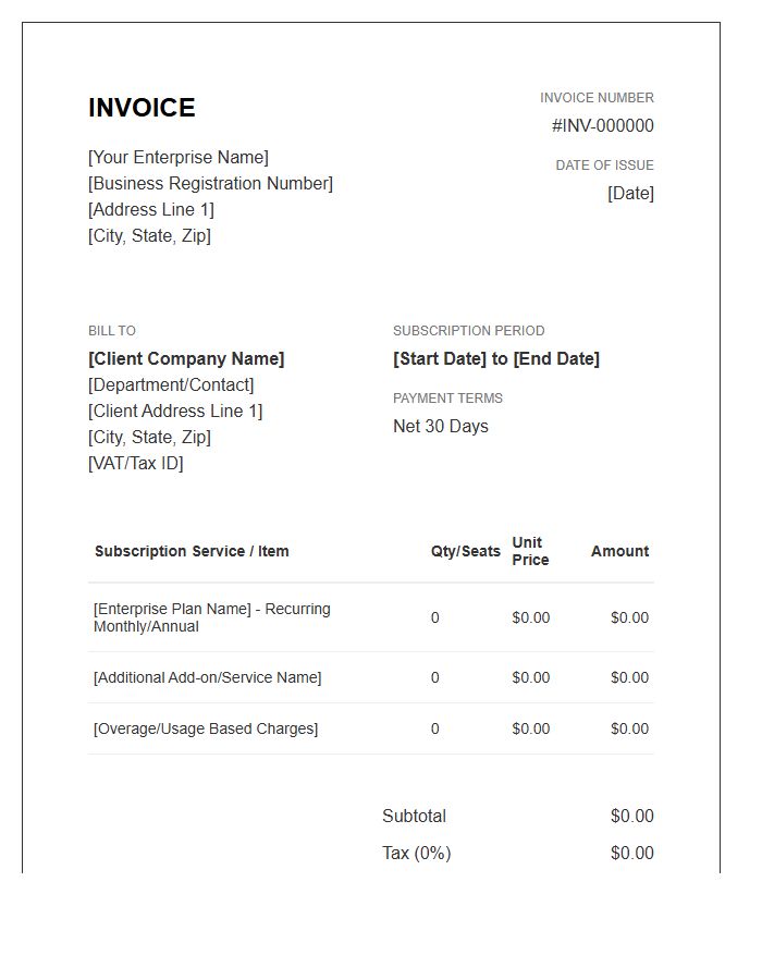 Recurring Enterprise Billing Invoice Template