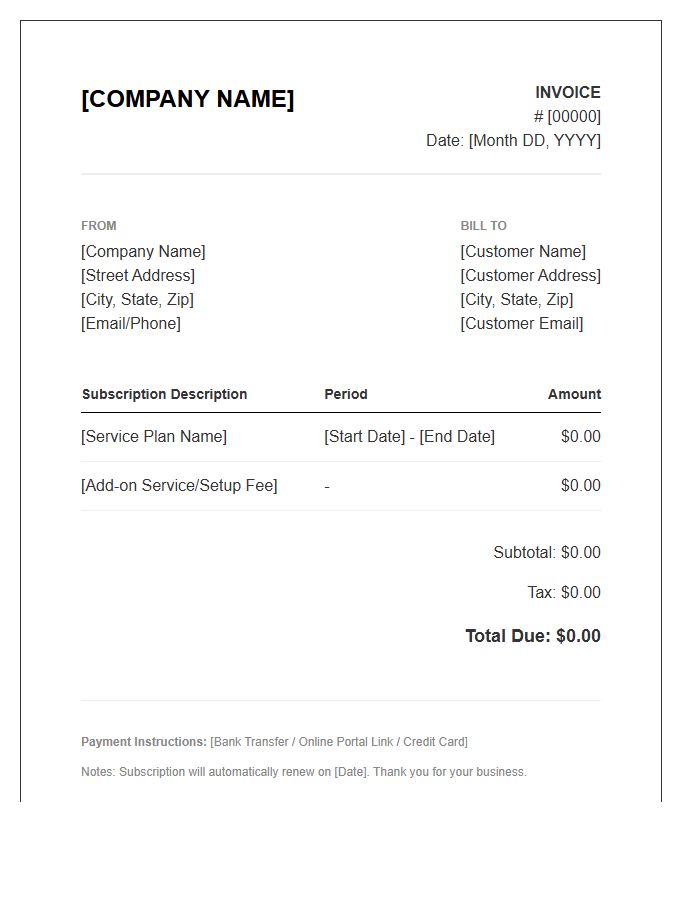 Subscription Service Payment Request Invoice Template