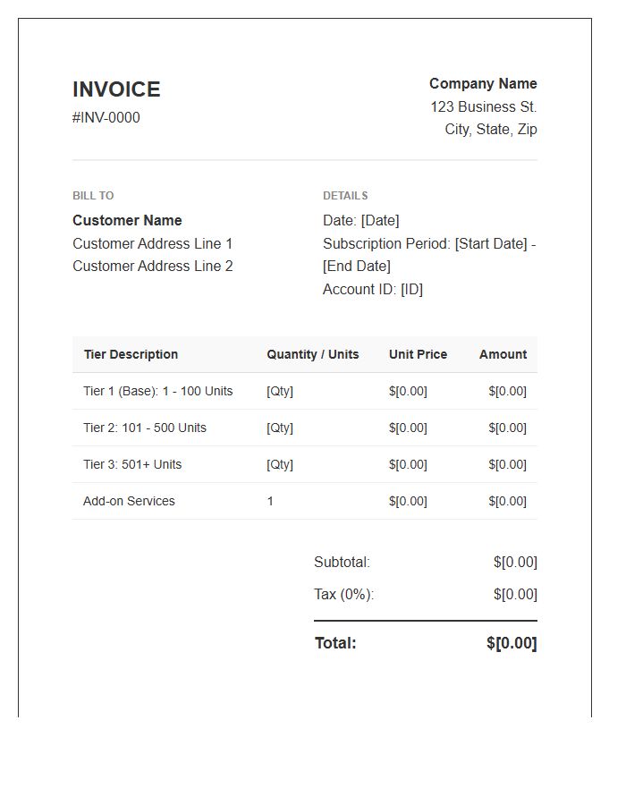 Tiered Pricing Subscription Invoice Template
