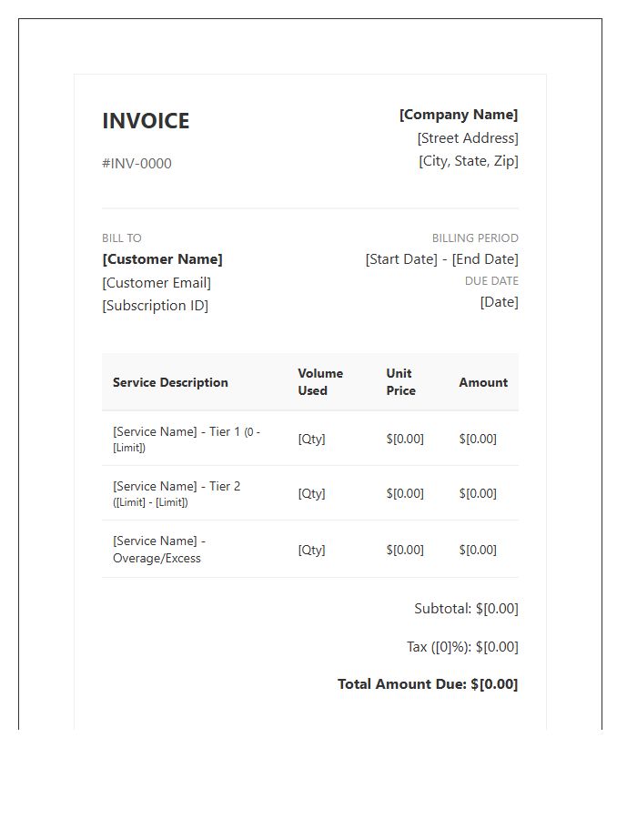 Volume Based Subscription Invoice Template