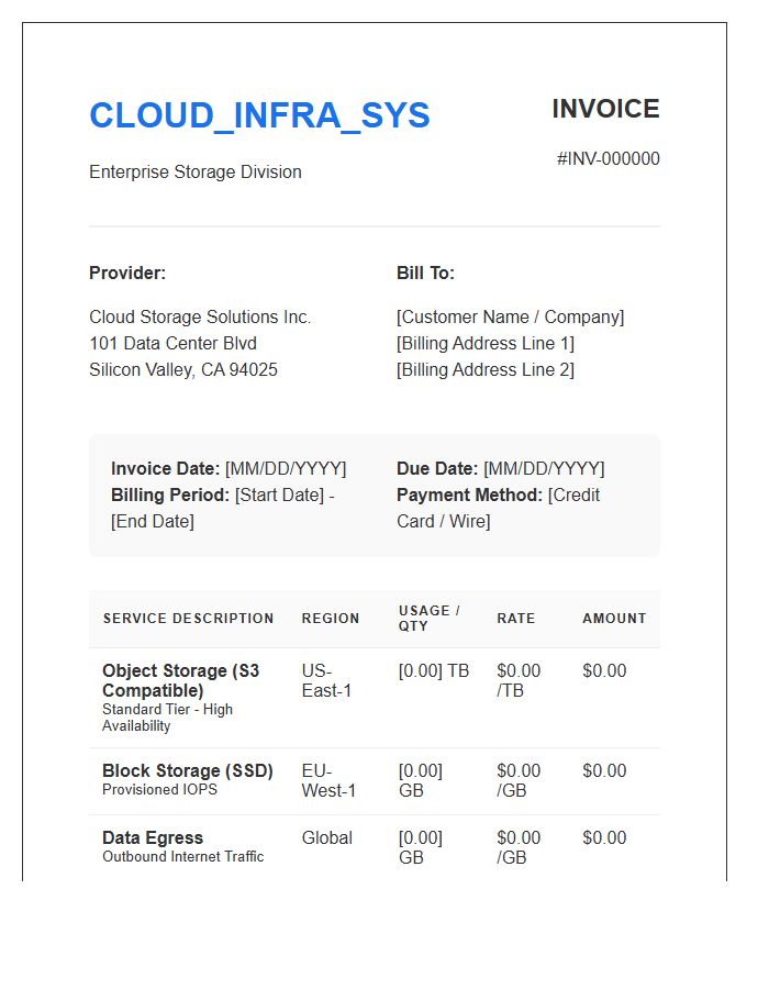 Cloud Storage Infrastructure Subscription Invoice Template