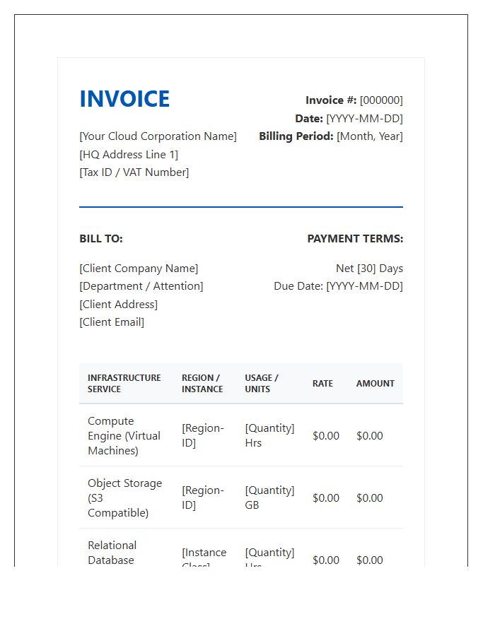 Corporate Cloud Infrastructure Subscription Invoice Template