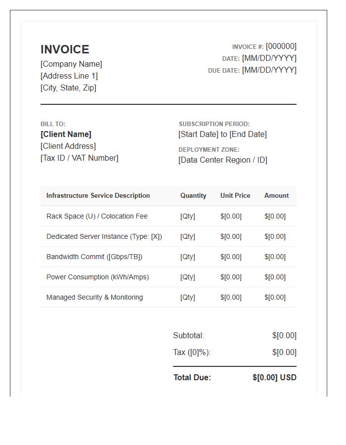 Data Center Infrastructure Subscription Invoice Template