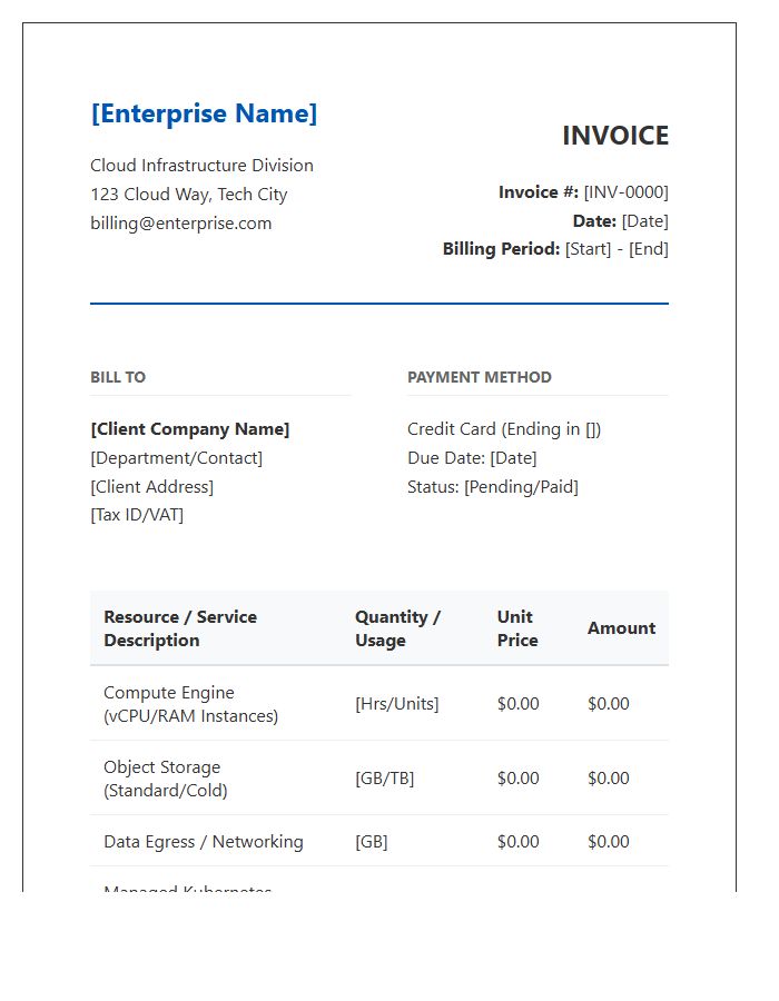 Enterprise Cloud Infrastructure Subscription Invoice Template