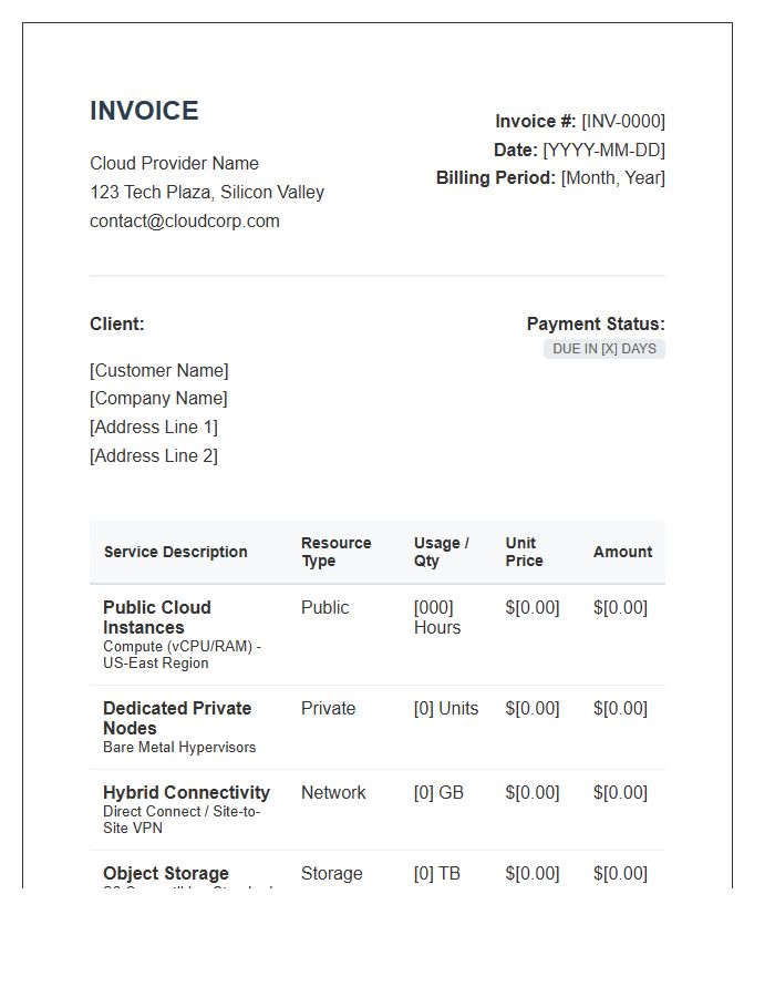 Hybrid Cloud Infrastructure Subscription Invoice Template