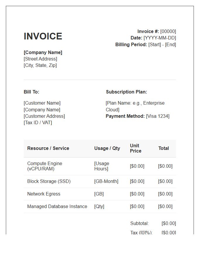 Infrastructure As A Service Subscription Invoice Template